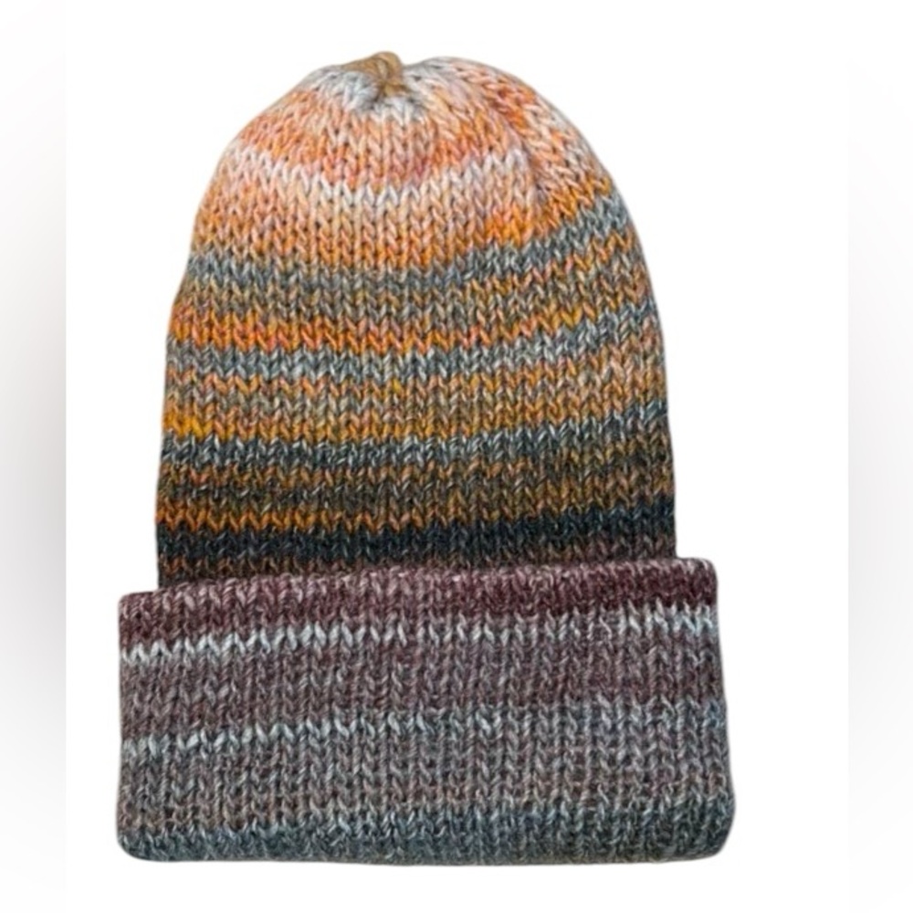 Sadblister Sisters adult knit winter hat orange cream with grays - Picture 2 of 4